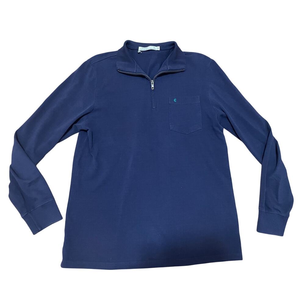Criquet Mens Navy‎ Blue 100% Organic Cotton Quarter Zip Pullover Sweater Medium